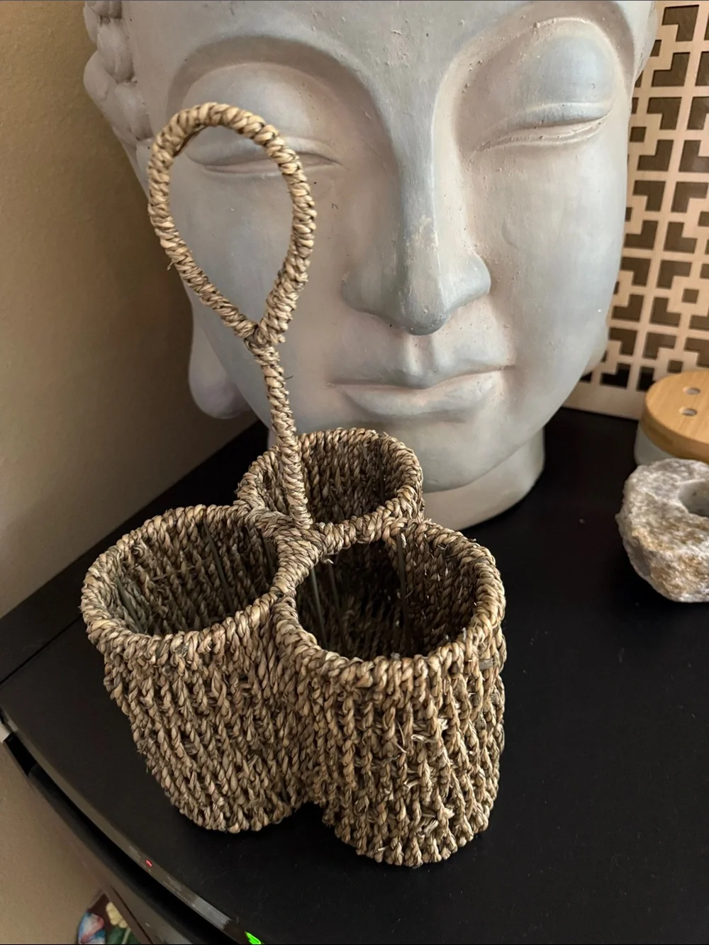 Woven Seagrass 3-Compartment Caddy with Handle - Natural Brown